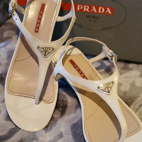 Prada White Patent Leather Wedge Sandal size 39.5 - Picture 4 of 15